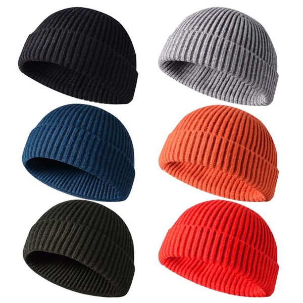 

cycling caps & masks men women winter warm knitted round cap brimless solid color soft windproof elastic thermal bicycle riding beanie, Black