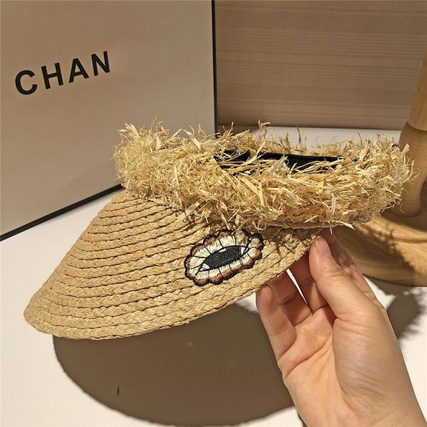 

lafite straw female summer embroidered empty sunscreen beach hat outdoor sun hat, Yellow