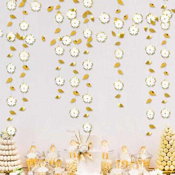 

party decoration 14ft white gold paper flower garland hanging leaf banner for bachelorette wedding birthday bridal shower