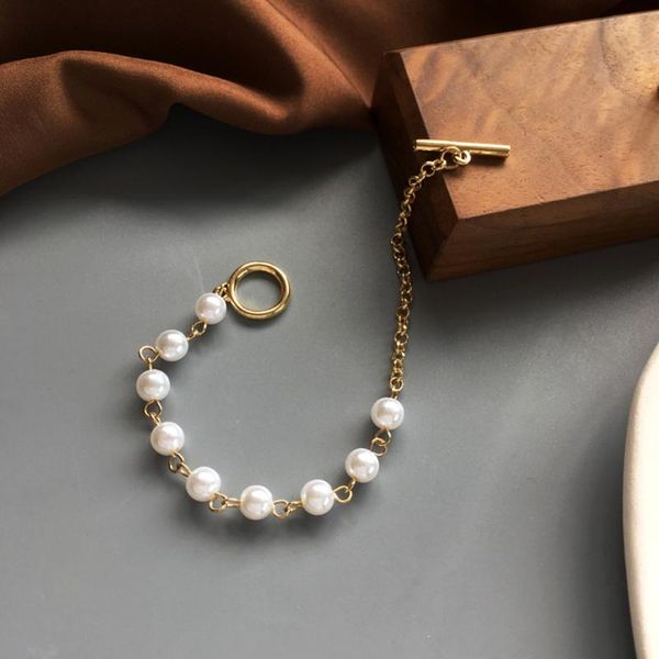 

beaded, strands contracted fashion street snap femininity geometric asymmetric pearl bracelet metal chain bracelets, Black