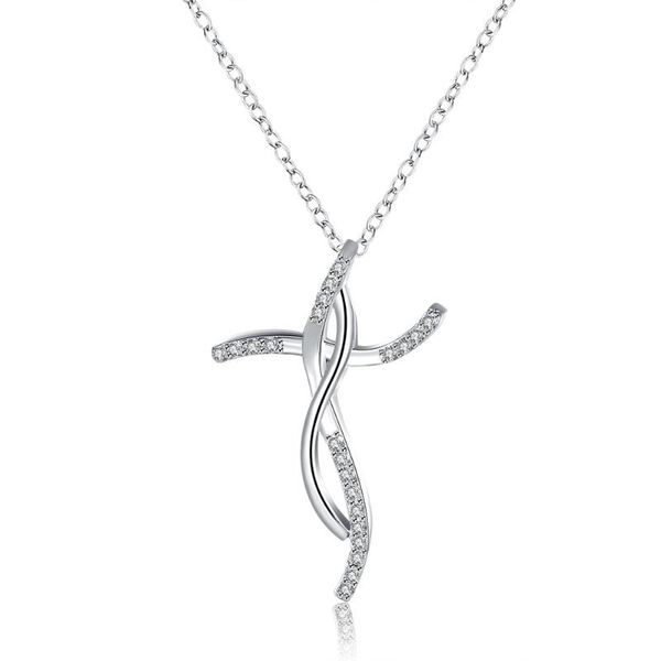 

chains 925 silver jesus cross sparkling diamond crystal zircon necklace women and men religious jewelry gift