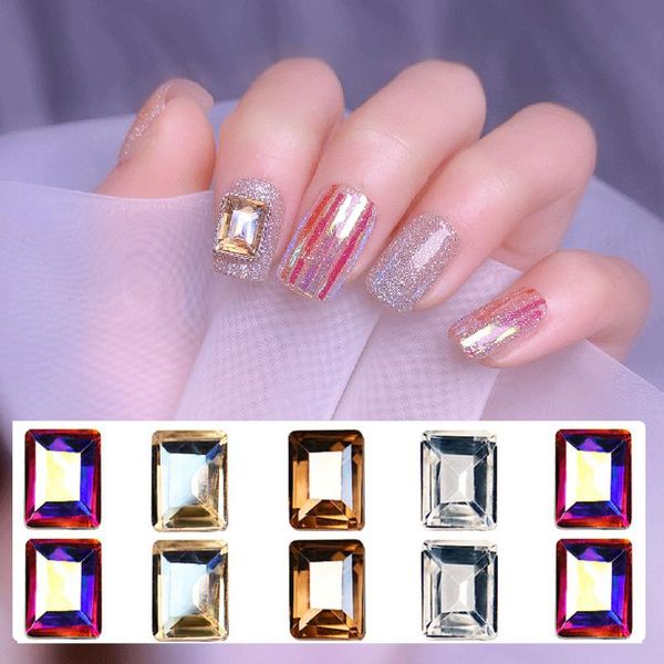 

nail art decorations 5pcs rectangular rhinestone accessories crystal glass stone fashion 3d fingernail diy decoration, Silver;gold