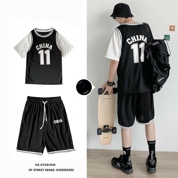 

men's tracksuits summer short-sleeved suit, letter printed t-shirt sports casual wear two-piece loose shorts jks598 pitd, Gray