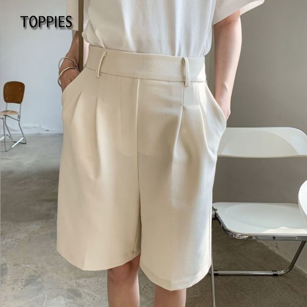 Toppies Neue Ankunft Anzug Shorts Hohe Taille Gerade Shorts Damen Formale Böden Streetwear 210412