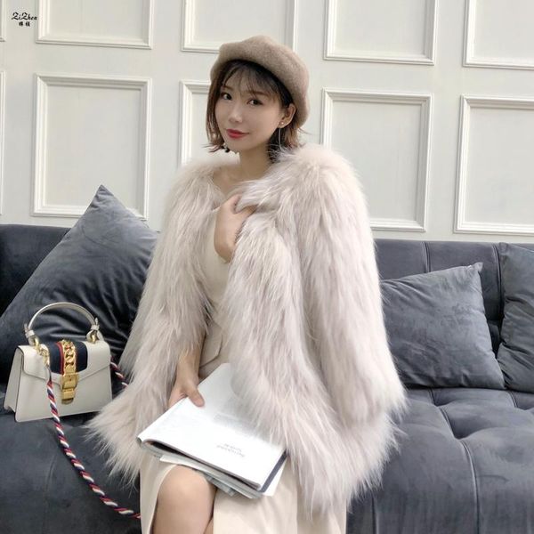 

women's fur & faux zizhen jacket knitted real raccoon dog o-neck winter female superior quality coat 190807-3, Black