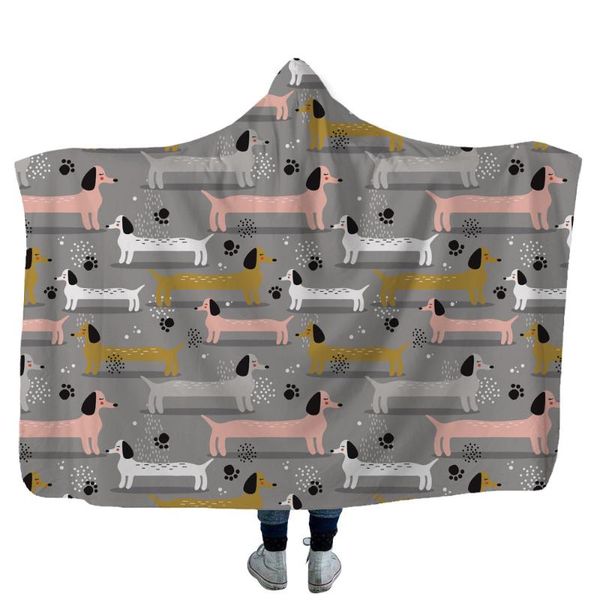 

blankets dachshund 3d printing throw hooded blanket wearable warm fleece bedding office quilts soft adults travel 17