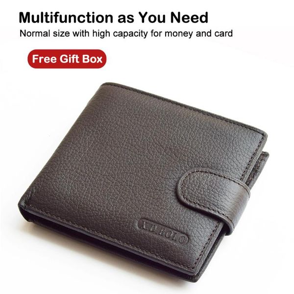 

wallets 2021 fashion leather male wallet genuine men card holder coin pocket bag for man with gift box, Red;black