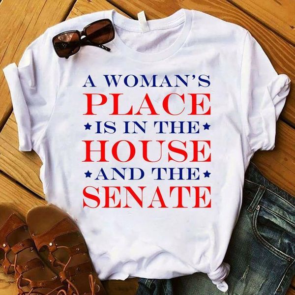 

place house senate printed women short sleeve tee graphic, White
