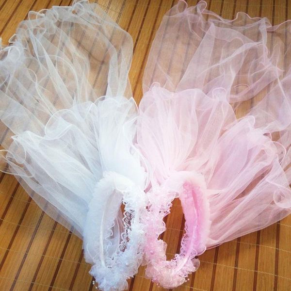 

bridal veils girls little princess hairband double layers tulle garland ruffles floral lace wedding party wreath headband, Black