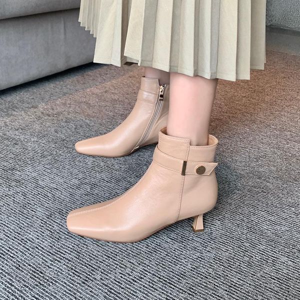 

boots elegant women ankle genuine leather metal decoration high heels shoes woman winter wedding office lady boot 39v6, Black