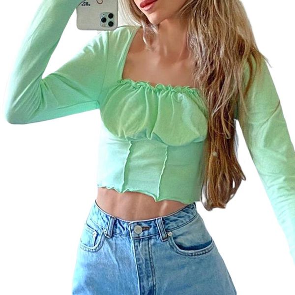 

women long sleeve solid color pleated blouse summer sweet autumn young ladies fashion crop women's blouses & shirts, White