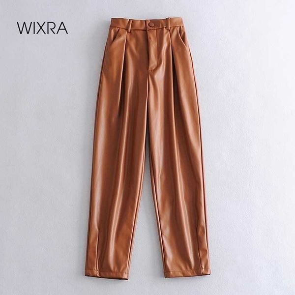 Wixra Abito da donna Pantaloni in pelle PU Donna Pantaloni stile OL Pantaloni da ufficio femminili Pantaloni a vita alta primavera autunno Q0802