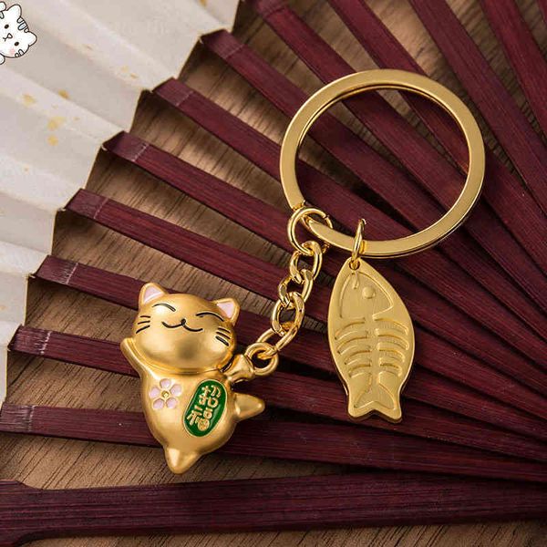 Schlüsselanhänger Maneki Neko Japanische Glückskatze Schlüsselanhänger, Kawaii-Legierungsschmuckstück, Autotaschenzubehör, Kettenanhänger, Gebetsgoldpaargeschenk