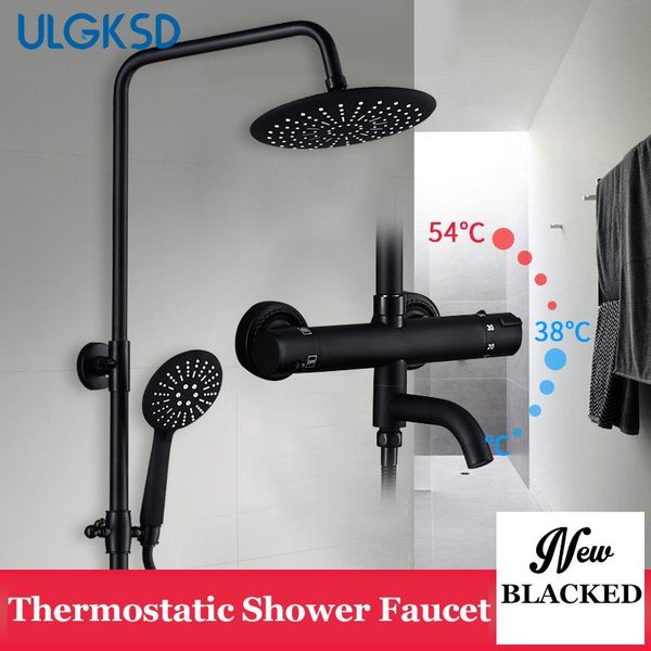 

matte black thermostatic shower faucet wall mount and cold water mixer tap para bath doche abs head & hand bathroom sets