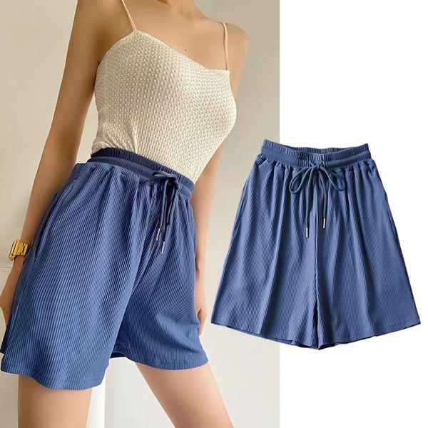 

women's shorts afeenyrk women fashion lce silk cozy vintage high elastic waist scanties with drawstring female short pants mujer k7x043, White;black