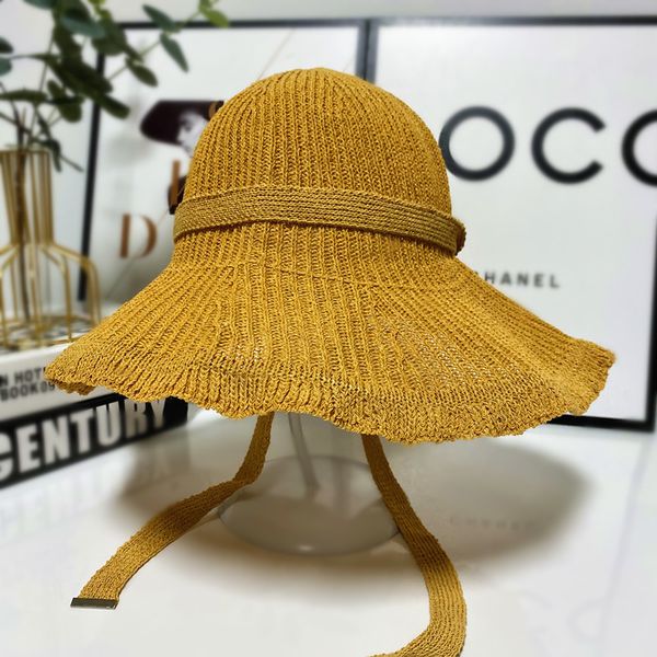 

milk silk fisherman's hat women's versatile knitting foldable wool hat sunscreen women's summer net red, Yellow