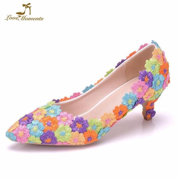 

dress shoes multicolor lace flower wedding bridal 2 inches middle heel bridesmaid anniversary ceremony size 11, Black