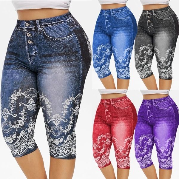 

leggings fashion denim print hip lifting sports yoga pants large, Black
