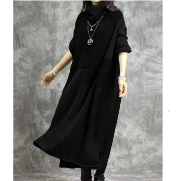 

dresses autumn / casual winter women's wool stitching high neck long sleeve irregular dress, Black;gray