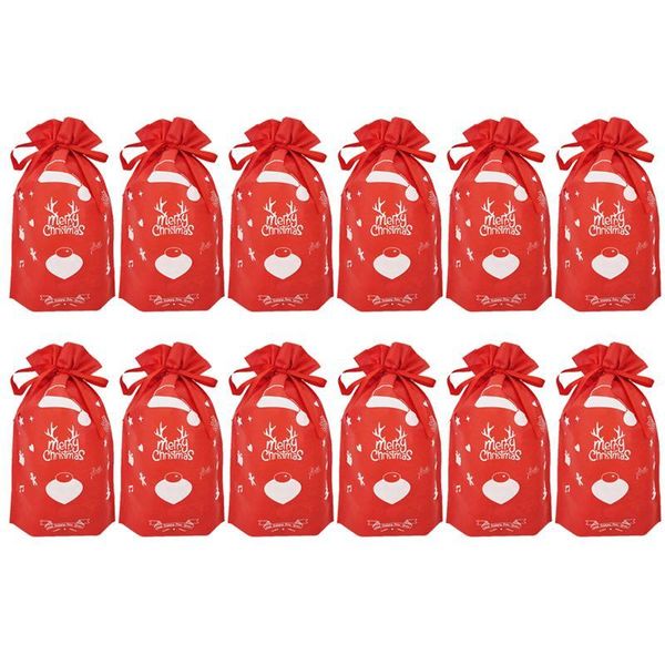 

set 12 pcs christmas drawstring bags deer non-woven fabric candy gift wrap