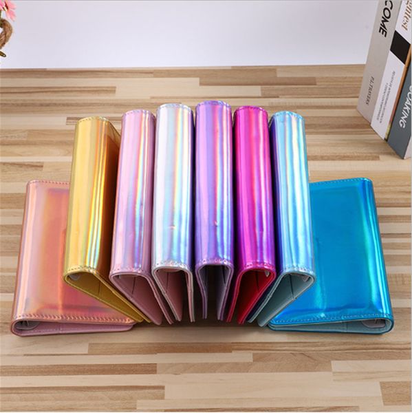 

a6 laser notebook binder notepad 19*13cm loose leaf notebooks 8 colors without paper pu faux leather cover file folder spiral planners scrap, Purple;pink