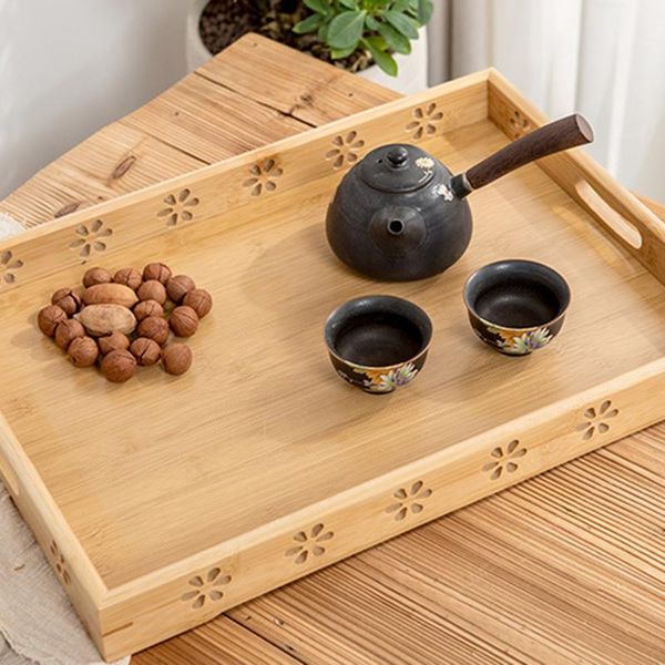 

kitchen storage & organization el bamboo tea tray household daily fruit tableware set rectangular carved