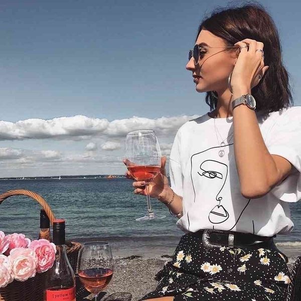 

simple women t shirt cotton face abstract funny casual 210408, White