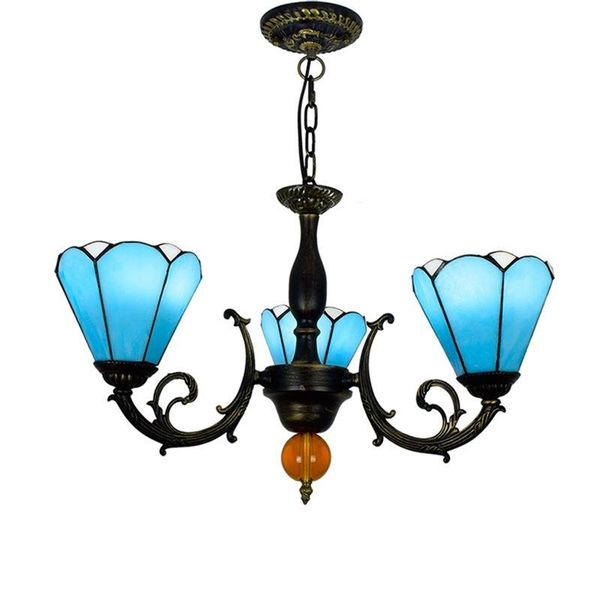 

pendant lamps european modern mediterranean creative stained glass blue living room dining bedroom bar 3 heads