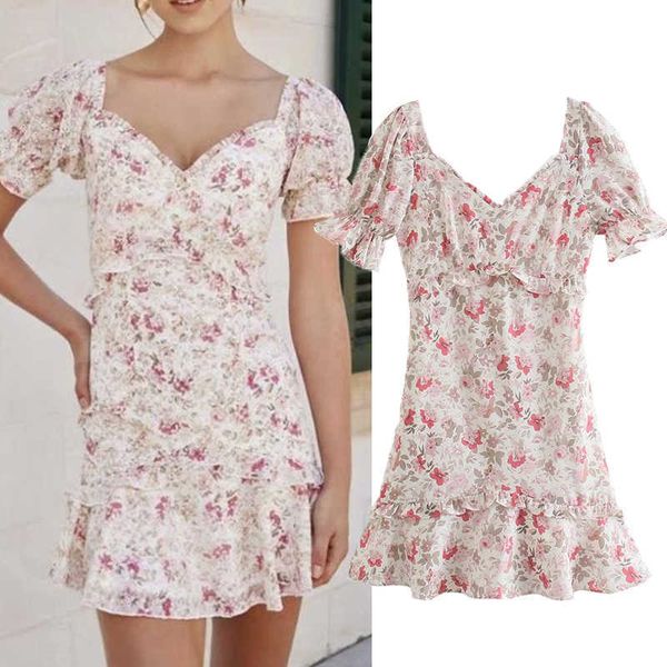 

summer dress za fashion small floral pink sweet young women dress casual chic street women's 210601, Black;gray
