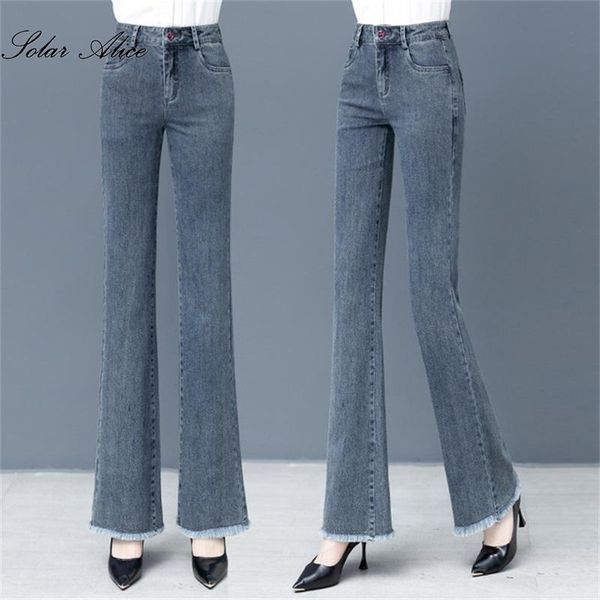 

women's jeans 2021 spring and autumn micro-flare high-waisted -edge straight-leg casual pants, Blue