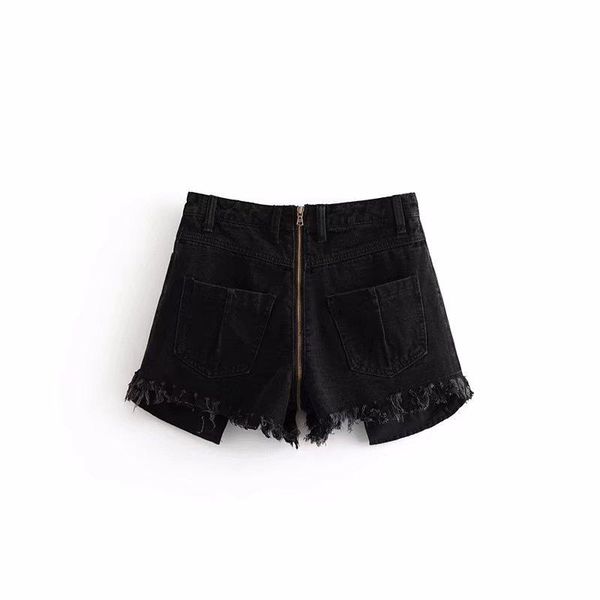 

women's shorts european style 2021 summer arrival high waisted denim women slim zipper decoarted with burr, White;black