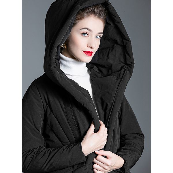 

down jacket 2021 winter medium and long hooded warm slim white duck for women, Black