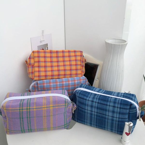 

cosmetic bags & cases women plaid make up multi-function vintage lattice cosmetics zipper pouch toiletry wash bag students storage