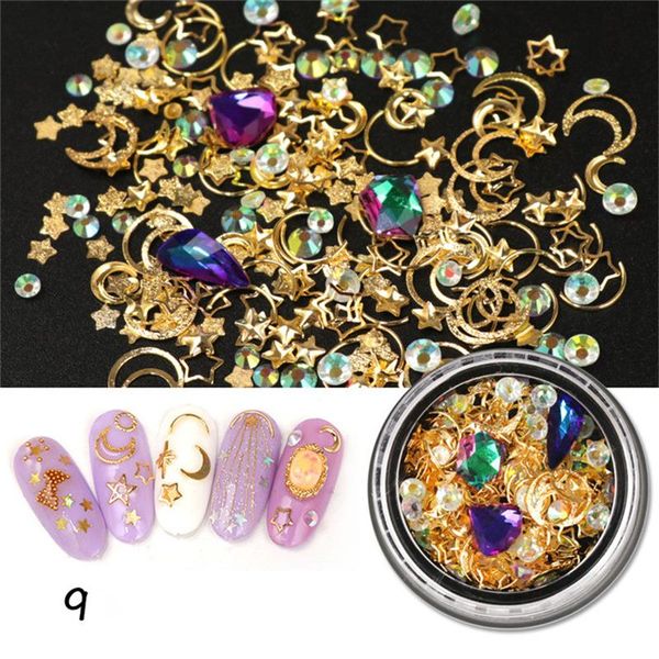 

nail art decorations 1 box rhinestone mixed gold moon star crystal diamond acrylic studs accessories for nails 3d decoration gems, Silver;gold