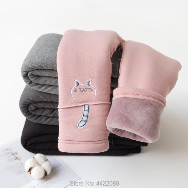 

trousers girls warm legging three-layer flannel cotton pants kid winter cartoon cat thickened child, Blue
