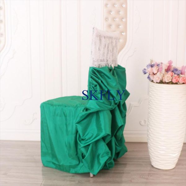 

chair covers ch130a custom made nice standard chiavari ruffled gathered white lace and emeraled green cover with crystal