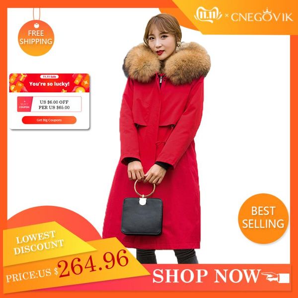 

women's fur & faux detachable hooded parka jacket women luxury long natural raccoon collar muskrats lining coat, Black