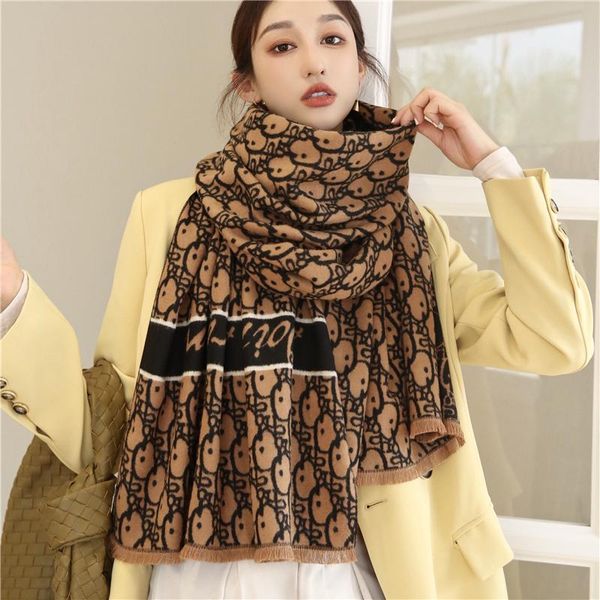 

scarves winter cashmere scarf hijab for women print letter thick warm pashmina shawl warps blanket neckerchief bufanda 2021 foulard, Blue;gray