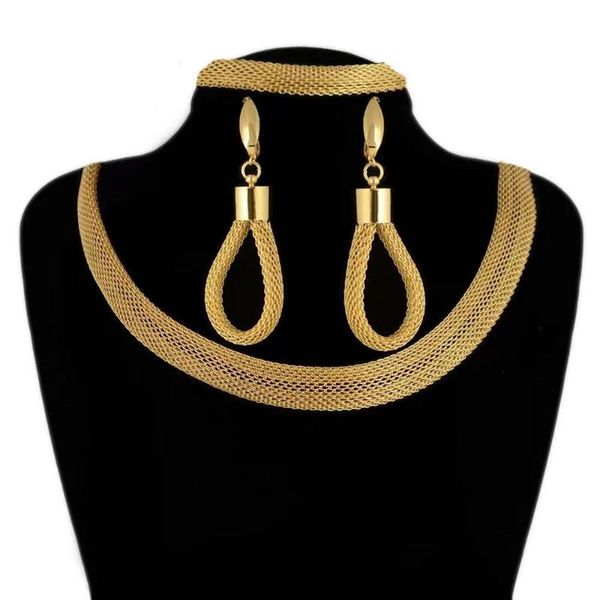 

earrings & necklace african bridal jewelry sets for women pendant flower party gift, Silver