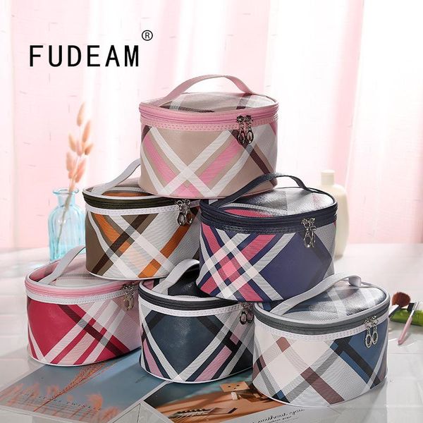 

leather striped portable women cosmetic bag multifunction travel toiletries storage organize handbag zipper makeup case bags & cases