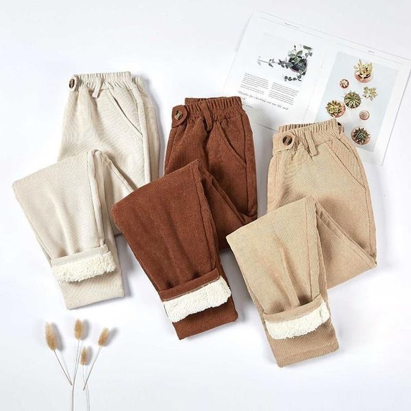 

winter fashion corduroy thicken women pant elastic waist casual loose harem trousers ladies warm, Black;white