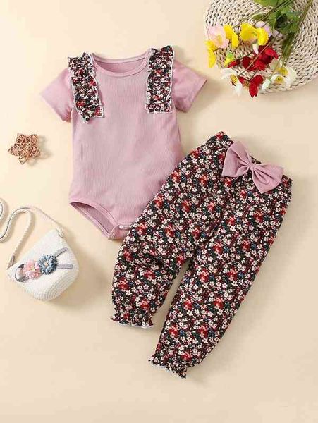 

baby ditsy floral frill tee bodysuit with bow pants she, Blue