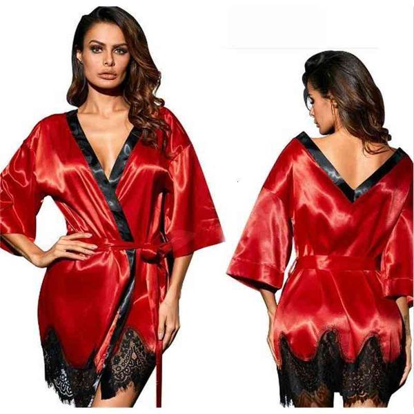 

women's sleepwear spring autumn lace robes solid evening night robe vestioes womens designer clothing women sleep pajamas, Black;red