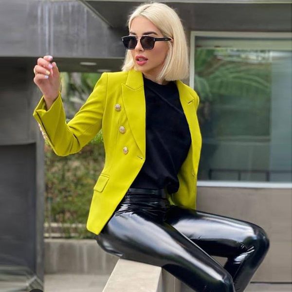 

2021 fashion designer blazer women's classic double breasted lion buttons slim fitting jacket suits & blazers, White;black