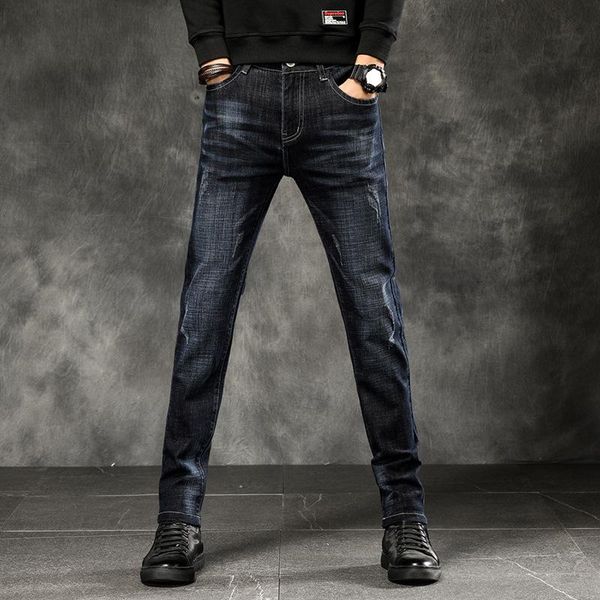 

men's jeans 2021 spring and autumn fashion slim feet korean winter pants, Blue