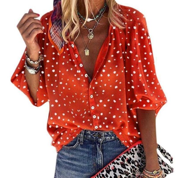 

women's blouses & shirts casual shirt women long sleeve spring polka dot print v neck hawaiian d30, White