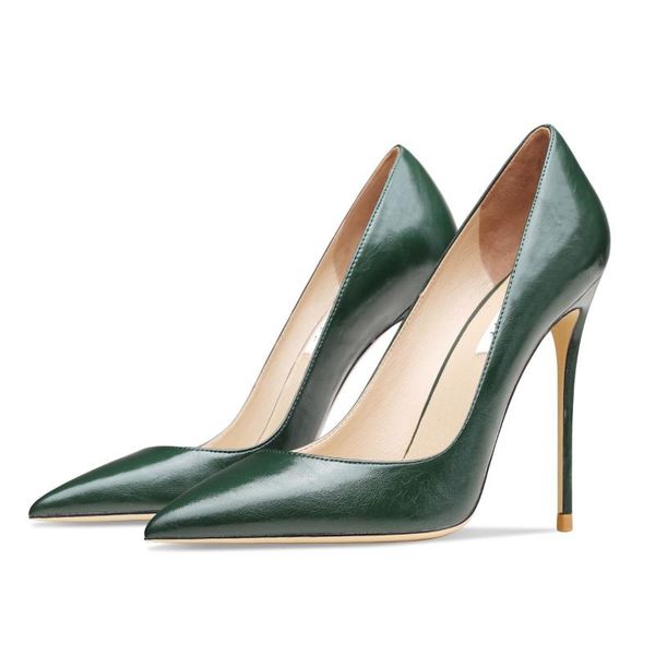 

dress shoes genuine leather oil wax green designer for women 2021 pointy toe stiletto stripper high heels party pumps 6/12cm 43, Black
