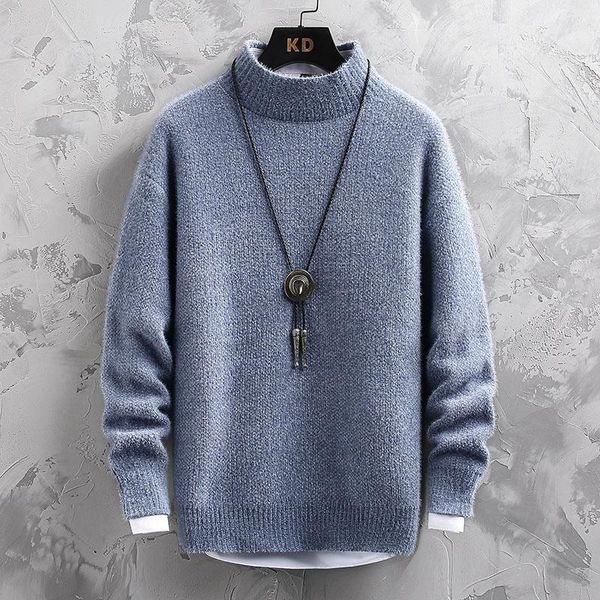 

men's sweaters 2021 winter thick warm knitted sweater half high neck pullover cashmere fashion, White;black