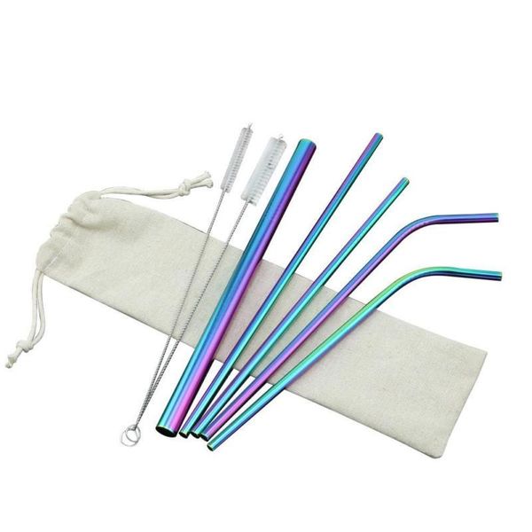 

drinking straws 7pcs stainless steel metal straw with 3 cleaner brush kit tool