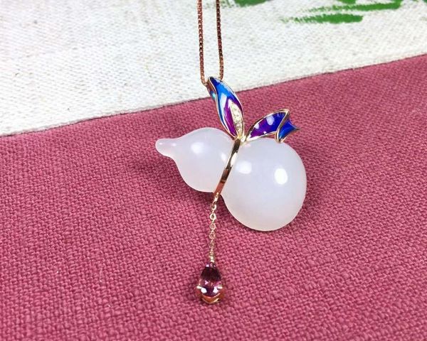 

lockets 18k gold inlaid hetian white jade gourd pendantj56#, Silver